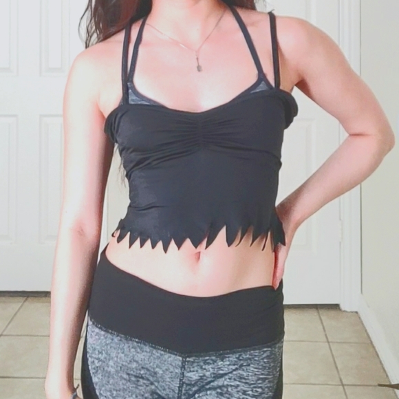 Edgy Bikini Top Bathing Suit Vampire Cosplay Witch Emo Satin Costume V Neck Sexy - Picture 2 of 9